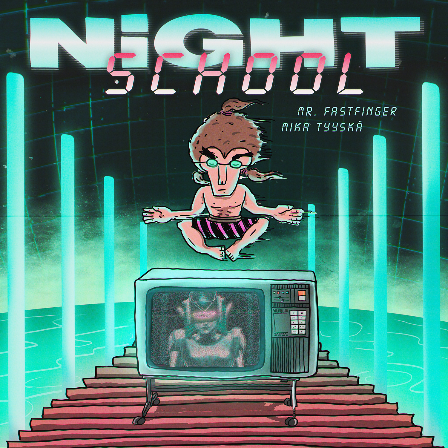 Cover illustration of NIght School. Mr. Fastfinger / Mika Tyyskä's new single